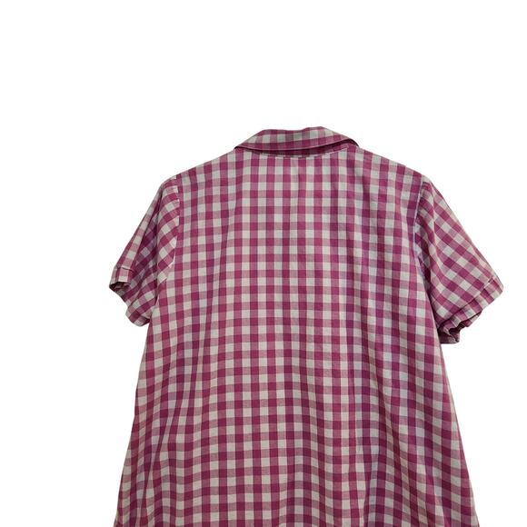 Woman Within Casual Button Up Shirt Short Sleeve Pink Checkered Size XL 18/20 - Picture 5 of 8